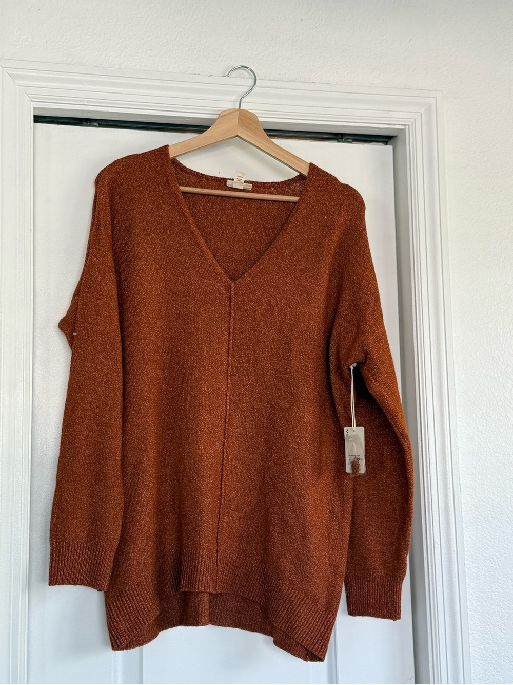 a.n.a V-Neck Oversized Sweater in Rust